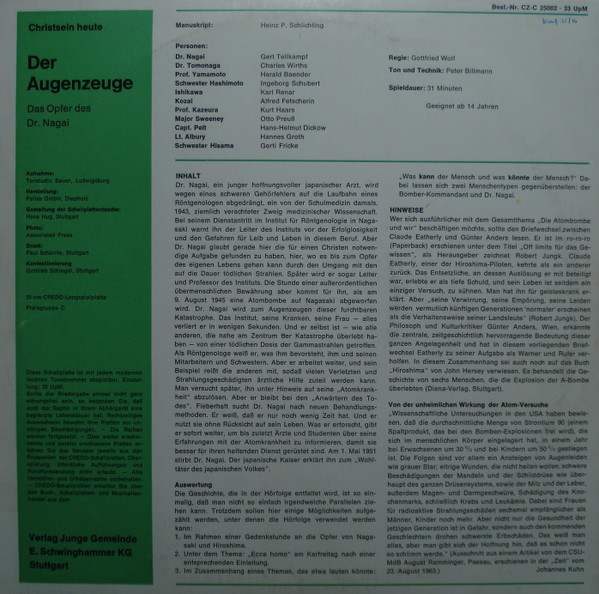 ladda ner album Heinz P Schlichting - Der Augenzeuge Das Opfer Des Dr Nagai