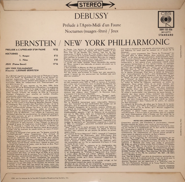 descargar álbum Debussy Bernstein New York Philharmonic - Prélude à laprés midi dun faune Nocturnes Nuages Fêtes Jeux