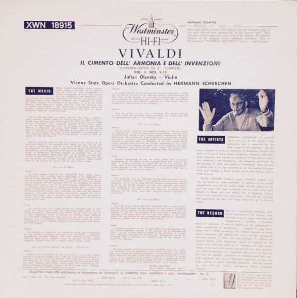 lataa albumi Vienna State Opera Orchestra, Vivaldi, Julian Olevsky, Hermann Scherchen - Il Cimento Dell Armonia E Dell Invenzione Concerti Grossi Op8 Complete Vol 3 Nos 9 12