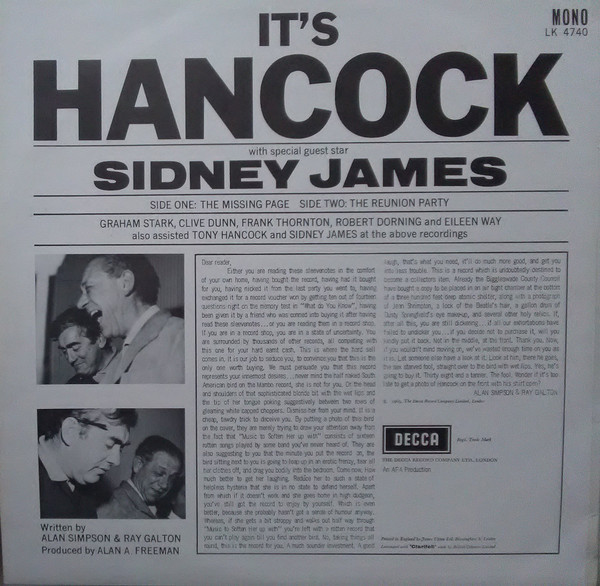 télécharger l'album Hancock With Special Guest Star Sidney James - Its Hancock