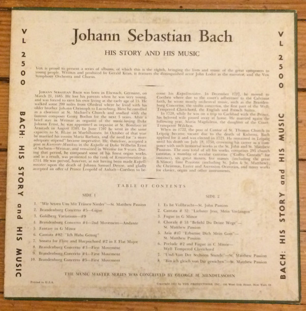 télécharger l'album VOX Symphony Orchestra - Johann Sebastian Bach His Story And His Music