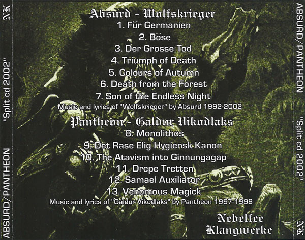 descargar álbum Absurd Pantheon - Split CD 2002