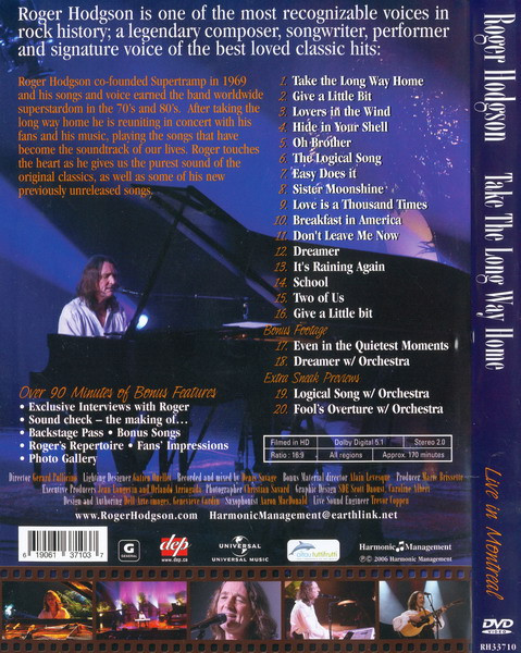 Roger Hodgson - Take The Long Way Home (Live In Montreal) | Harmonic Management (RH33710) - 2