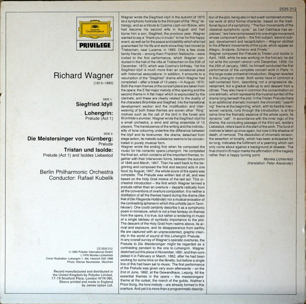 lataa albumi Richard Wagner Berlin Philharmonic Orchestra, Rafael Kubelik - Preludes Lohengrin Meistersinger Tristan Und Isolde Siegfried Idyll Liebestod