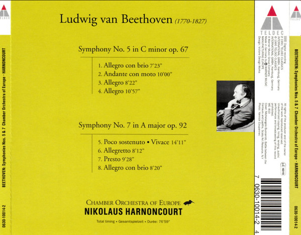 last ned album Beethoven, Nikolaus Harnoncourt, Chamber Orchestra Of Europe - Symphonies Nos 5 7