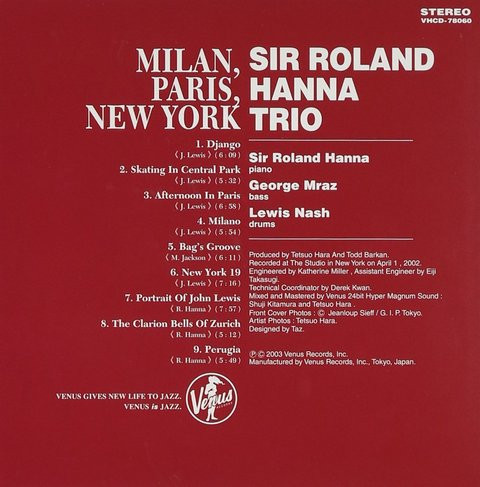 last ned album Sir Roland Hanna Trio - Milan Paris New York