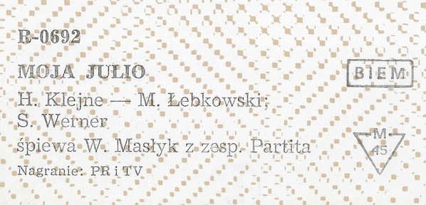 télécharger l'album Wacław Masłyk, Partita - Moja Julio