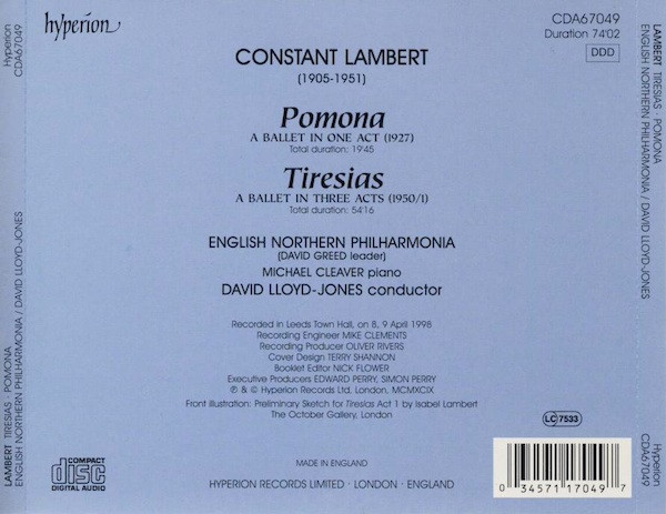 ladda ner album Constant Lambert, English Northern Philharmonia, David LloydJones - Tiresias Pomona
