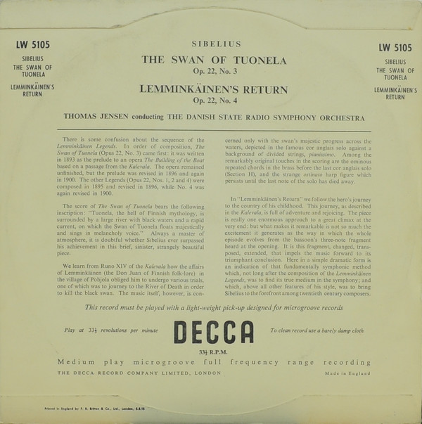 ladda ner album Thomas Jensen Conducting The Danish State Radio Symphony Orchestra - The Swan Of Tuonela Lemminkäinens Return