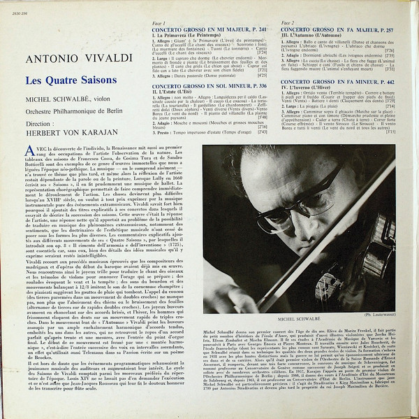 descargar álbum Vivaldi, Michel Schwalbé, Orchestre Philarmonique De Berlin Direction Herbert von Karajan - Les Quatre Saisons