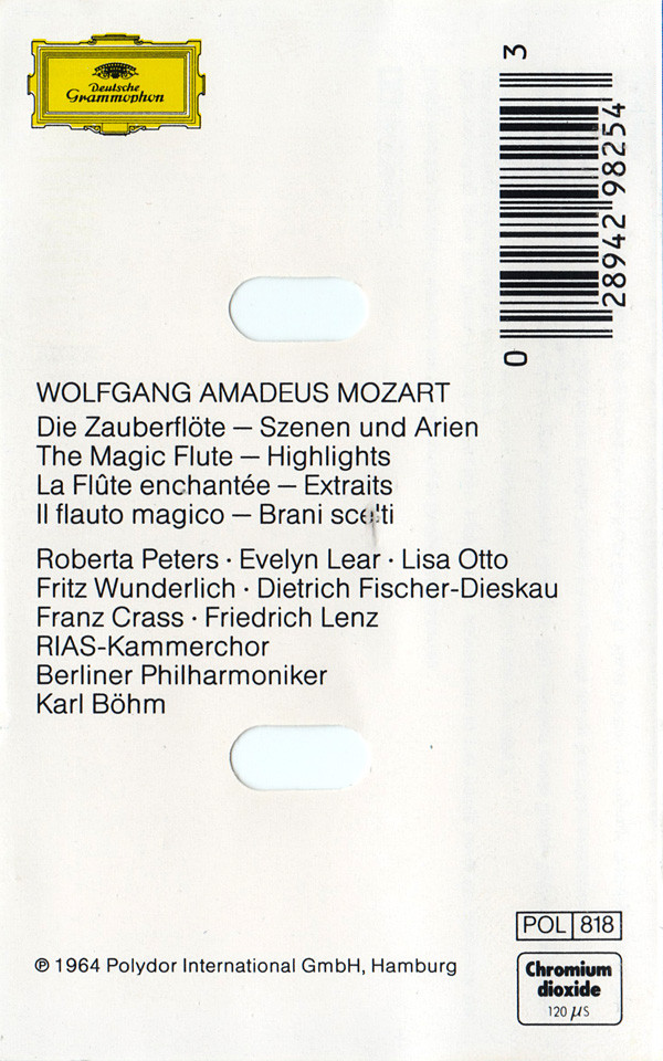 last ned album Wolfgang Amadeus Mozart, Lear, Peters, Wunderlich, FischerDieskau, Crass, Berliner Philharmoniker, Karl Böhm - Die Zauberflöte The Magic Flute Szenen Und Arien Highlights