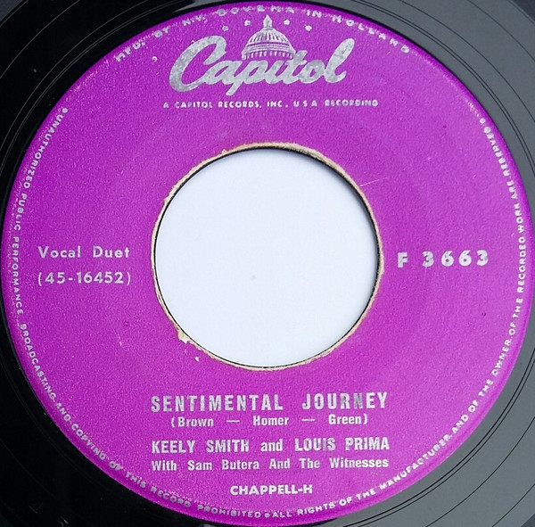 Keely Smith And Louis Prima – Sentimental Journey (1957, Vinyl) - Discogs