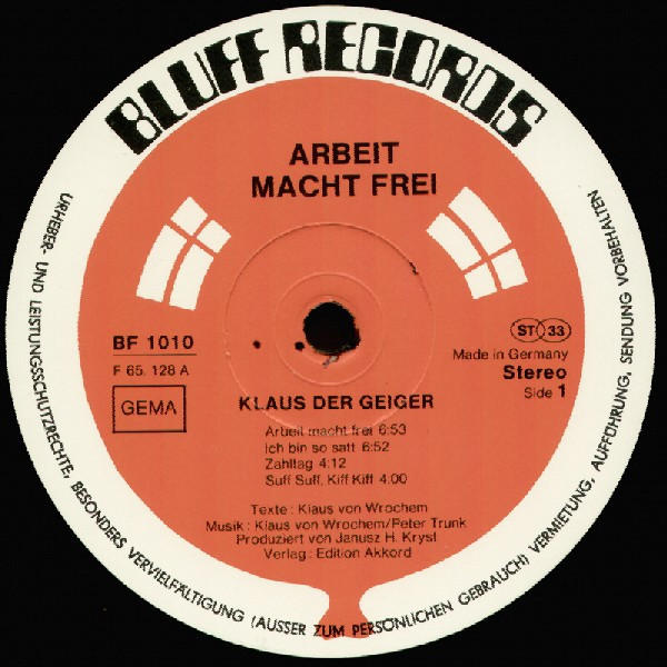 ladda ner album Klaus Der Geiger - Arbeit Macht Frei