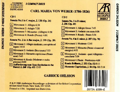 Album herunterladen Garrick Ohlsson - Carl Maria Von Weber Complete Sonatas