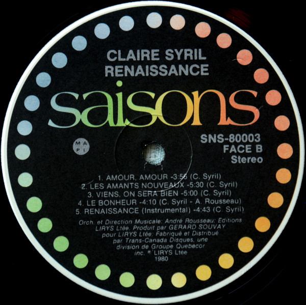 Claire Syril - Renaissance | Saisons (SNS 80003) - 4