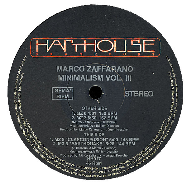 Marco Zaffarano – Minimalism Vol. III (1993, Vinyl) - Discogs