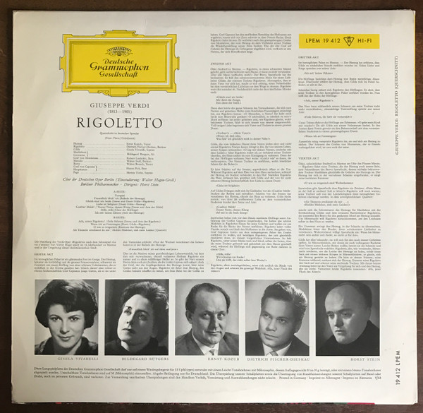 descargar álbum Giuseppe Verdi Gisela Vivarelli, Ernst Kozub, Dietrich FischerDieskau - Rigoletto Querschnitt in deutscher Sprache