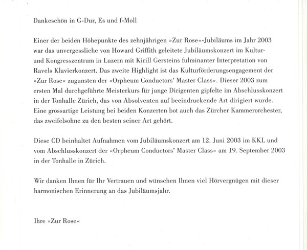 last ned album Download Zürcher Kammerorchester - Jubiläums Musik 10 Jahre Zur Rose album