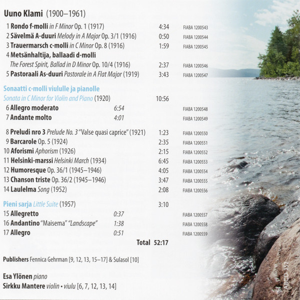 descargar álbum Uuno Klami Esa Ylönen, Sirkku Mantere - Landscape Works For Piano And For Violin Piano