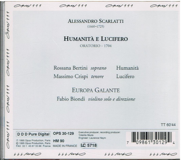 télécharger l'album Alessandro Scarlatti, Europa Galante, Fabio Biondi - Humanitá E Lucifero Oratorio 1704