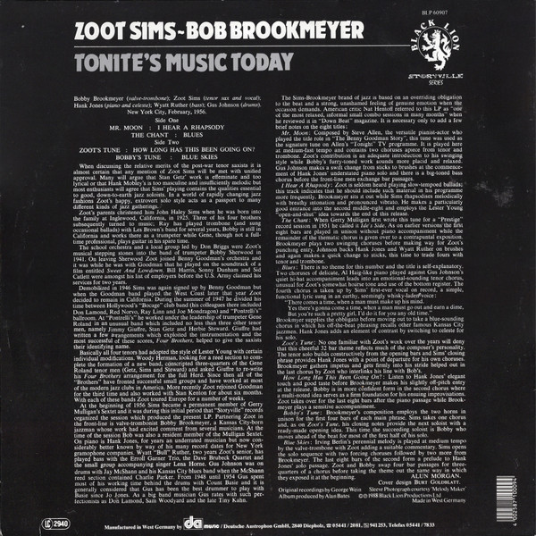 last ned album Zoot Sims Bob Brookmeyer - Tonites Music Today