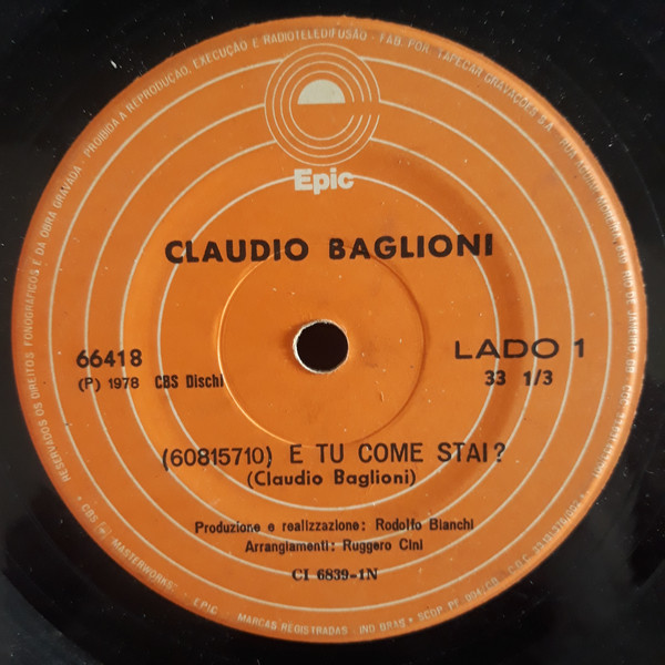Claudio Baglioni – E Tu Come Stai? (1979, Vinyl) - Discogs