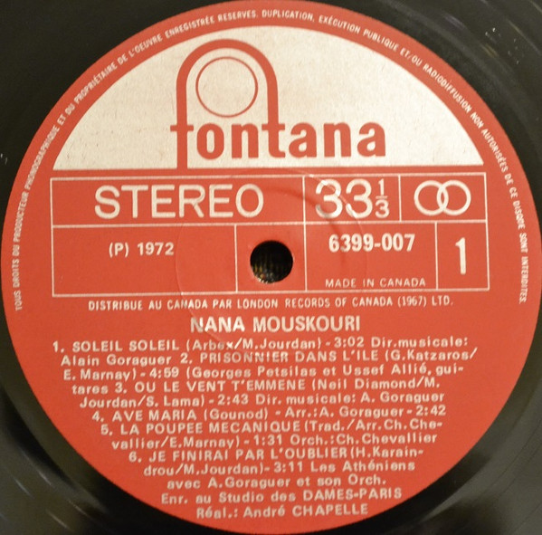 Nana Mouskouri - Une Voix Qui Vient Du Coeur | Fontana (6399 007) - 3