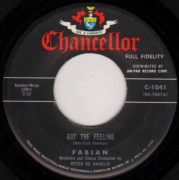 Fabian 45 Vinyl Record Got the Feeling / Come on and Get 