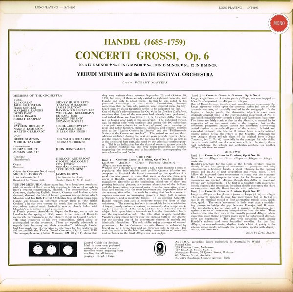 ladda ner album Handel Yehudi Menuhin And The Bath Festival Orchestra - Concerti Grossi Opus 6