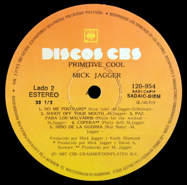 Mick Jagger – Primitive Cool (1987, Vinyl) - Discogs