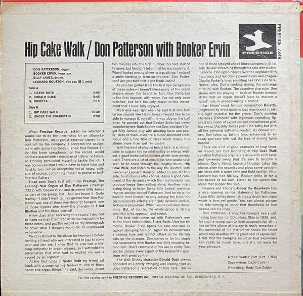 Don Patterson With Booker Ervin – Hip Cake Walk (1964, Vinyl