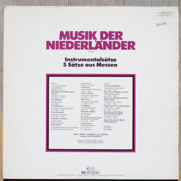 télécharger l'album David Munrow, The Early Music Consort Of London - Musik Der Niederländer Folge 2 Instrumentalsätze 5 Sätze aus Messen