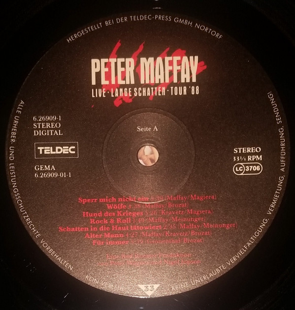descargar álbum Peter Maffay - Live Lange Schatten Tour 88 Ray Ban Version