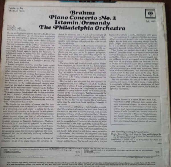 ladda ner album Johannes Brahms, Eugene Ormandy, Eugene Istomin, The Philadelphia Orchestra - Piano Concerto No2