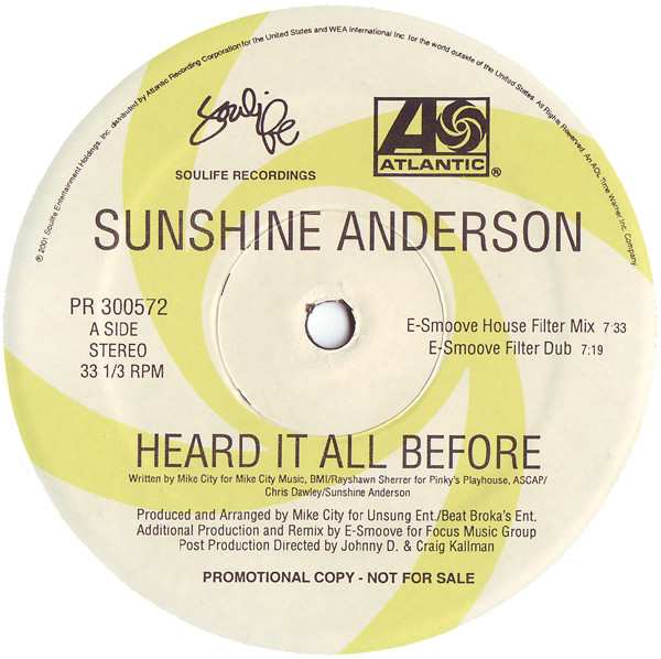Sunshine Anderson – Heard It All Before (Dance Remixes) (2001