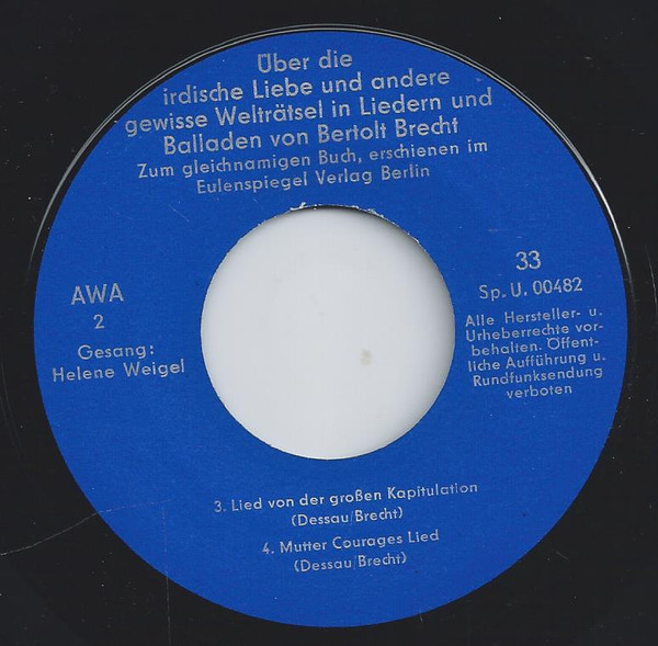 descargar álbum Bertolt Brecht - Über Die Irdische Liebe Und Andere Gewisse Welträtsel