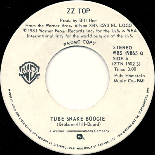 ZZ Top – Tube Snake Boogie (1981, Vinyl) - Discogs