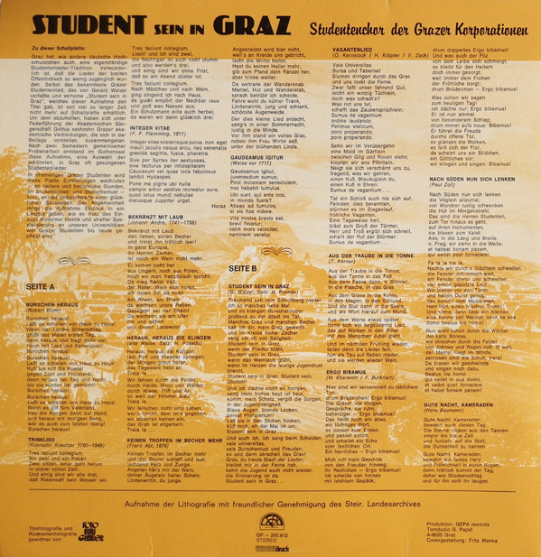 lataa albumi Studentenchor Der Grazer Korporationen - Student Sein In Graz