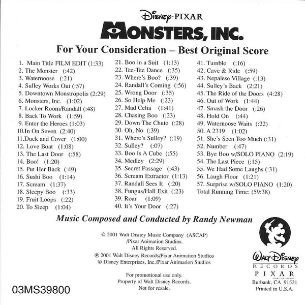 Monsters， Inc. Randy Newman FYC For Your Consideration Promo