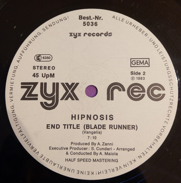 Hypnosis - Pulstar / End Title (Blade Runner) | ZYX Records (5036) - 4