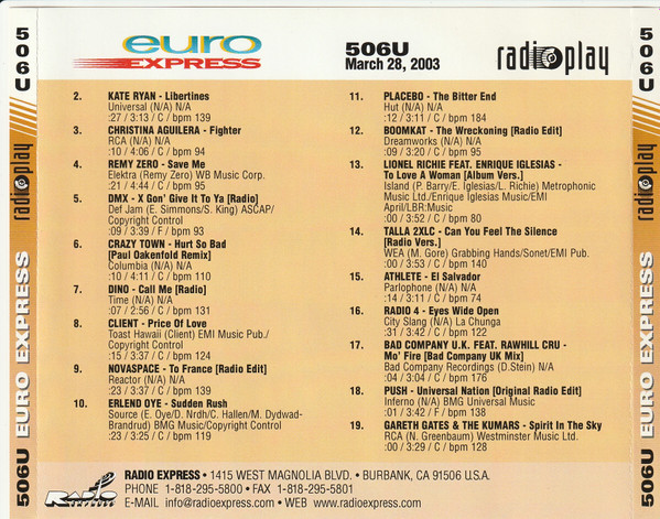 lataa albumi Various - Radioplay Euro Express 506U March 28 2003