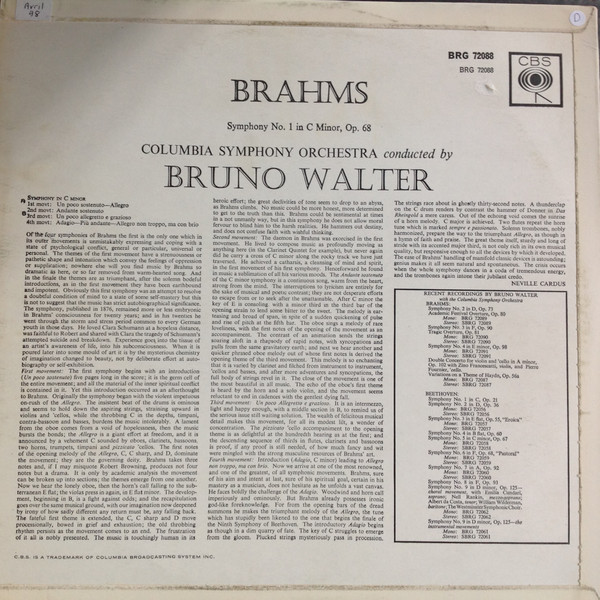 descargar álbum Brahms Columbia Symphony Orchestra conducted by Bruno Walter - Symphony No 1 In C Minor