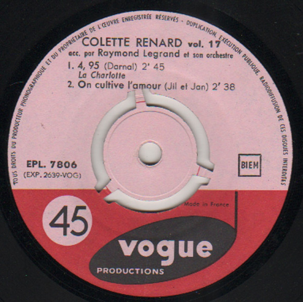 last ned album Colette Renard - 495 La Charlotte On Cultive LAmour Tes Le Roi Rue Du Croissant