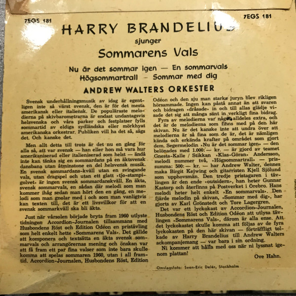 last ned album Harry Brandelius, Andrew Walters Orkester - Sjunger 4 Nya Glada Sommar Valser