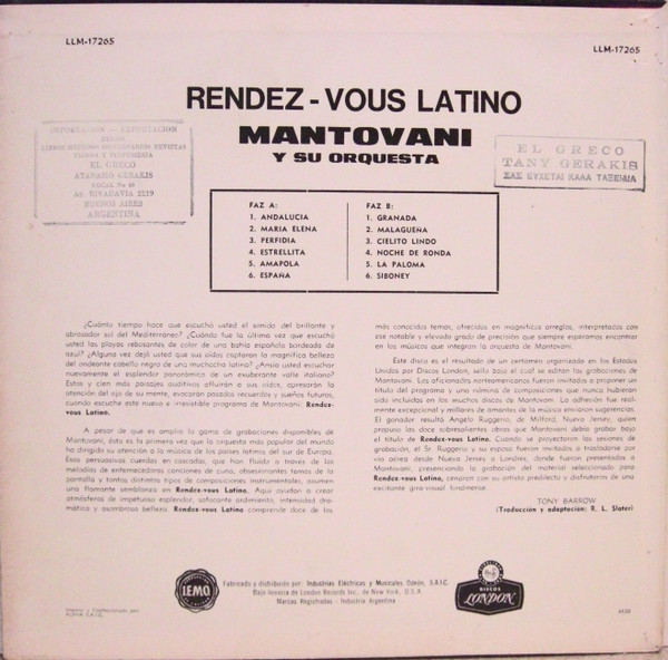 baixar álbum Mantovani Y Su Orquesta - Rendez Vous Latino