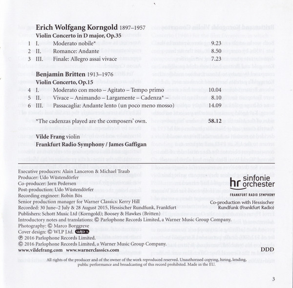télécharger l'album Britten Korngold, Vilde Frang, Frankfurt Radio Symphony, James Gaffigan - Violin Concertos