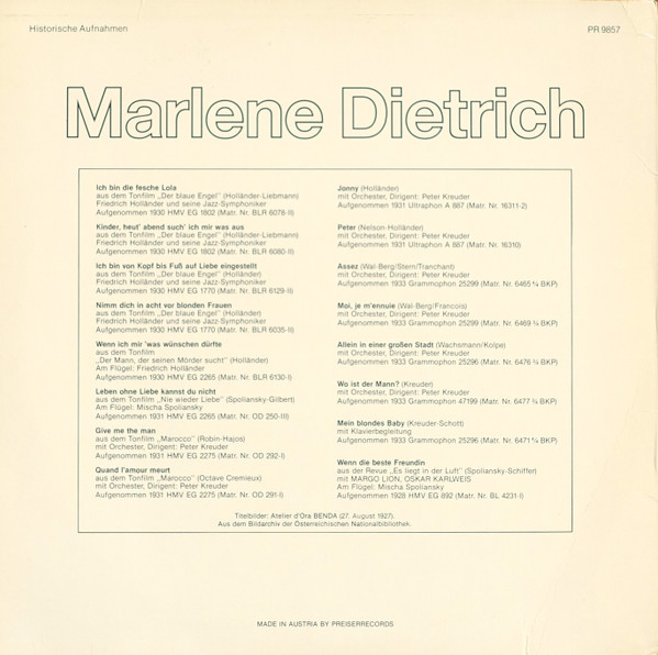 ladda ner album Marlene Dietrich - Die Frühen Aufnahmen