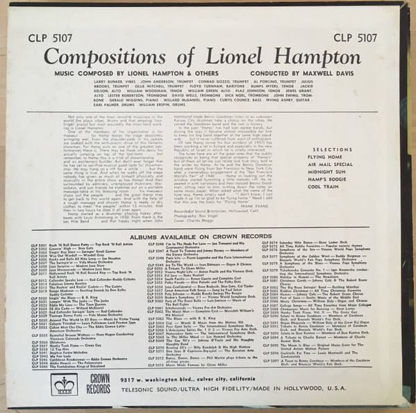 Maxwell Davis - Compositions Of Lionel Hampton And Others... | Crown Records (CLP 5107) - 2