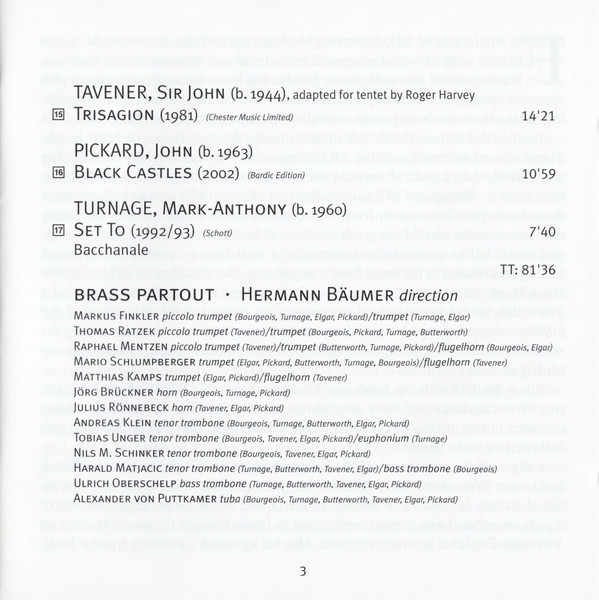 descargar álbum Brass Partout Hermann Bäumer Elgar, Butterworth, Bourgeois, Tavener, Pickard, Turnage - Black Castles British Music For Brass