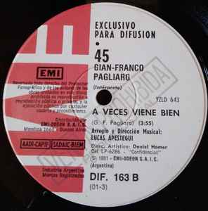 Gian Franco Pagliaro – El Extranjero / A Veces Viene Bien (1981, Vinyl ...